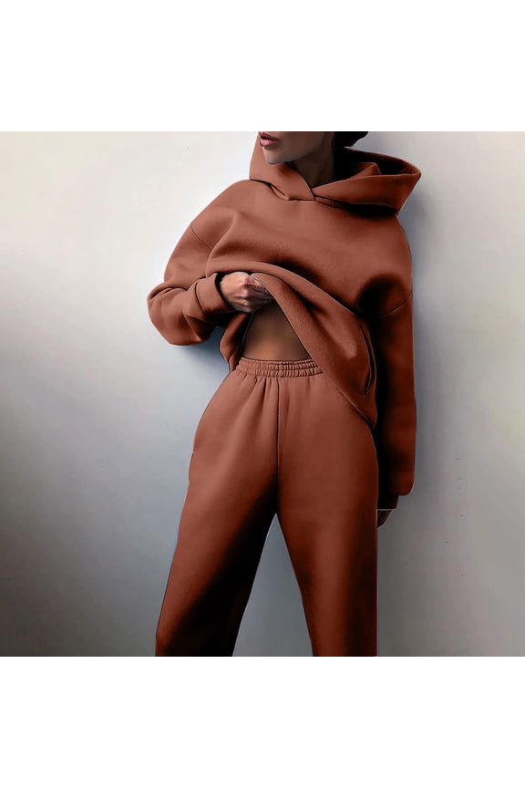 Women Solid Solor Casual Fashion Long Pants With Thick Long Sleeve Hoodie Suit Jumpsuit Party Interview Outfits for Women Interview Outfits Hang Neck Net Yarn Splicing Wide Leg Jumpsuit Women Work