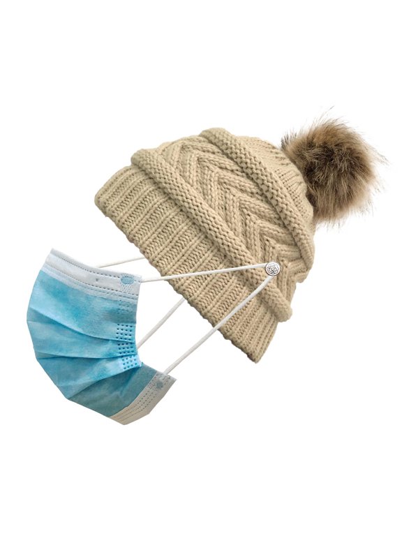 Women Solid Stitching Outdoor Plush Hats Crochet Knit Beanie Cap Button Peaked Cap