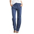thumbnail image 1 of Women Solid Straight Pants Waist and Long Women Casual Elastic Drawstring Pants, 1 of 3