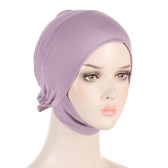 Women Solid Stretch Elastic Beanie Neck Hat Adjustable Hair Head Wrap Knot Cap