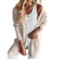 thumbnail image 1 of Women Solid Tone Open Front V Neck Side Pockets Oversized Mid Length Loose Casual Knit Cardigan Cream White M, 1 of 7