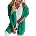 thumbnail image 1 of Women Solid Tone Open Front V Neck Side Pockets Oversized Mid Length Loose Casual Knit Cardigan Green L, 1 of 7