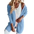 thumbnail image 1 of Women Solid Tone Open Front V Neck Side Pockets Oversized Mid Length Loose Casual Knit Cardigan Lake Blue L, 1 of 7