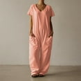 thumbnail image 1 of Women Solid V Neck Casual Comfortable Loose Oversized Pocket Low Grade Jumpsuit Sexy Pants Romper Women plus Long Sexy Jumpsuits Bridal Jumpsuit Pantsuit Juniors Bodysuit for Women Fashion Women, 1 of 3