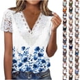 thumbnail image 1 of Jsaierl Womens Floral V-Neck Lace Crochet Eyelet Short Sleeve Casual Shirts Blouses Tops, 1 of 7