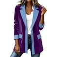thumbnail image 1 of Women Solid Velvet Denim Patchwork Lapel Jacket Open Front Long Sleeve Loose Casual Blazer Coat with Pockets for Fall Winter Purple-velvet, 1 of 6