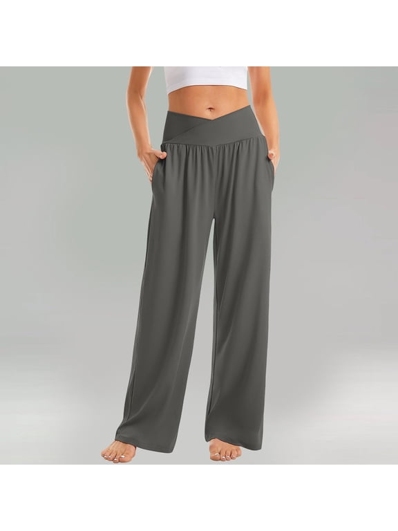 Women Solid Waist Pocket Casual Loose Pants Yoga Pants Sport Pants Jumpsuit with Train Glitter Romper Women Body Suits for Women Long Sleeve Harem Jumpsuit Womens Tuxedo Suit Formal Ladies Long Sleeve