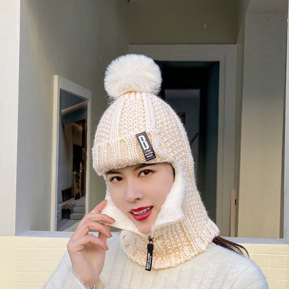 Women Solid Winter Outdoor Knit Scarf With Hat Cover Knitted Integrated Hat down Hats for Men Mad Rabbit Big And Tall Winter Hats for Men Men Winter Wear Girls Hat Cold Gear Head Winter Head Cover for