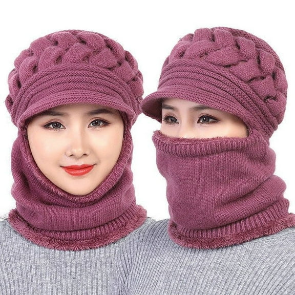 Women Solid Winter Outdoor Knit Scarf With Hat Cover Knitted Integrated Hat Men Cold Weather Gear Winter Apparel Men Ear Warmer Big Head Trapper Hat Mad Hat Large Snow Hat Women Ice Hat Mens Warm