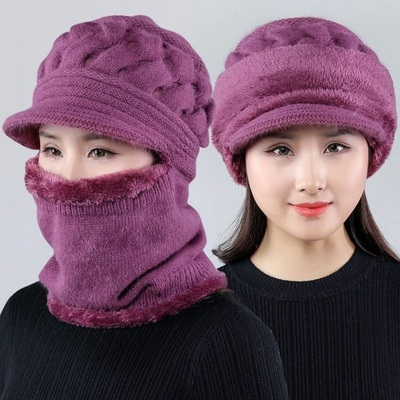 Women Solid Winter Outdoor Knit Scarf With Hat Cover Knitted Integrated Hat Men Cold Weather Gear Winter Apparel Men Ear Warmer Big Head Trapper Hat Mad Hat Large Snow Hat Women Ice Hat Mens Warm