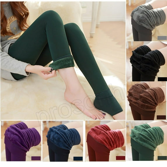 Women Solid Winter Thermal Leggings Pants Thick Velvet High Waist Fleece Lined Tights Stretchy Skinny Full Length Pantyhose