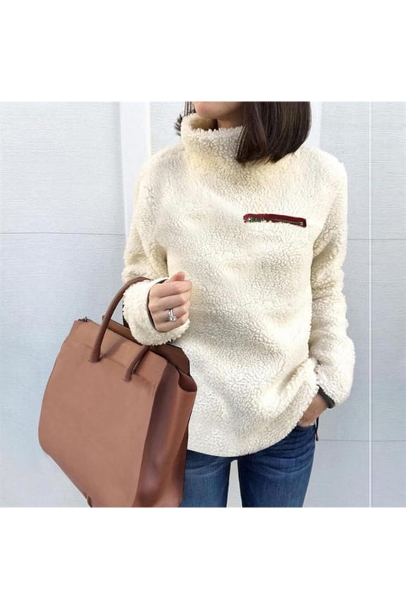 Women Solid Zipper Sweatshirt Turtleneck Warm Soft Blouse Casual Fashion Sweatshirt Pullover Tops Shirt Super Warm Winter Jacket Women Ladies Jackets Women Zip up Light Winter Jackets for Women Womens