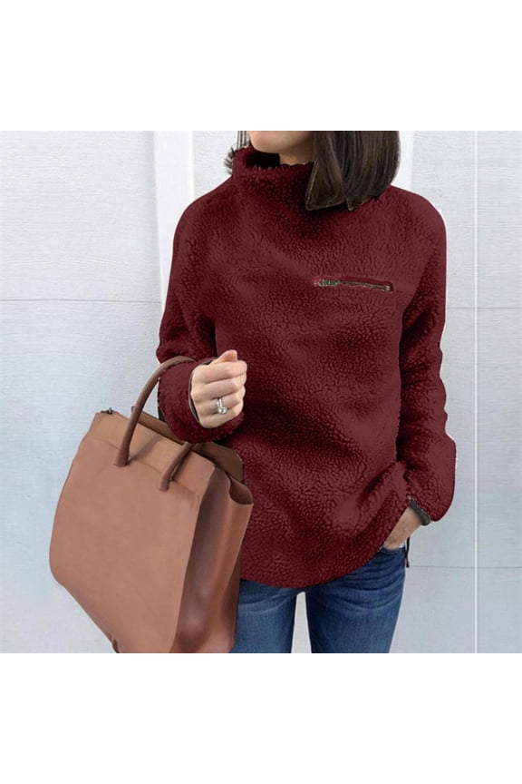 Women Solid Zipper Sweatshirt Turtleneck Warm Soft Blouse Casual Fashion Sweatshirt Pullover Tops Shirt Womens Running Jacket plus Size Jacket Microfiber Jacket Zip up Sweaters for Women Women Full