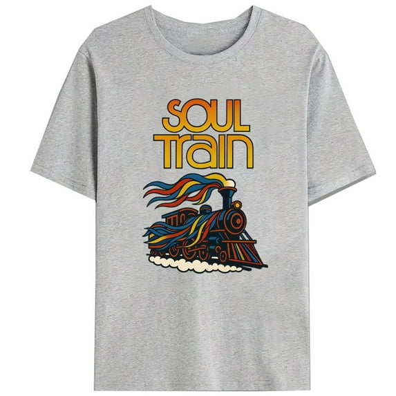 Women Soul Train Graphic Tee T Shirt Top Colorful Locomotive Design Short Sleeve Crew Neck Vintage Gray S-3XL