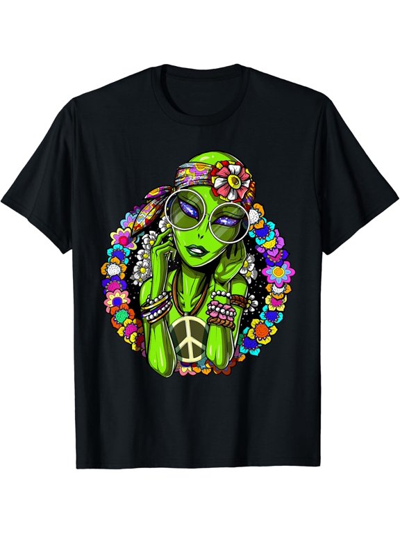 Women Space Alien Floral Peace Science Fiction T Shirt Size S-5XL