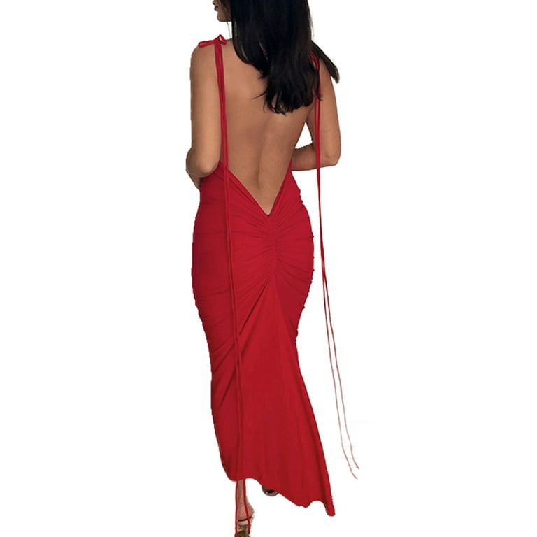 WZHYY Deep V-Neck Backless Long Party Dresses Black Spaghetti Strap Bandage  Summer Maxi Dress Women …See more WZHYY Deep V-Neck Backless Long Party