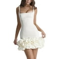 thumbnail image 1 of Women Spaghetti Strap Bodycon Dresses Sleeveless Pleated Ruffle Hem Mini Dress Square Neck Cutout Backless Party Dress, 1 of 7