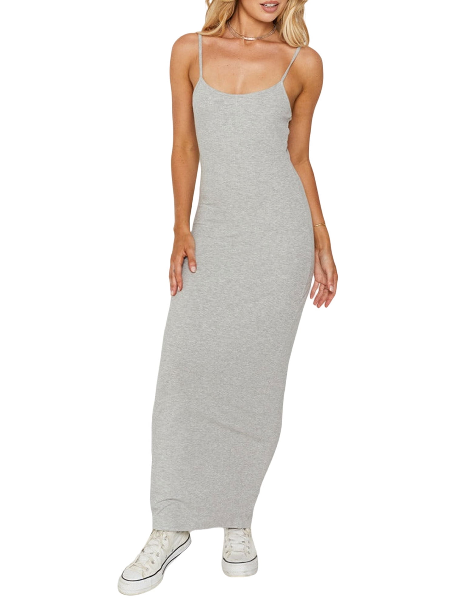 Sleeveless Maxi Bodycon Dress for Women Soft Lounge Long Slip