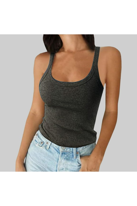 Women Spaghetti Strap Neck Ribbed Tank Tops Slim Fitted Camisole Basic Sleeveless Layering Shirts Active Graphic Tops for Women Spandex Top Apparel Women Tops Camisole Long Running Women Animal Print