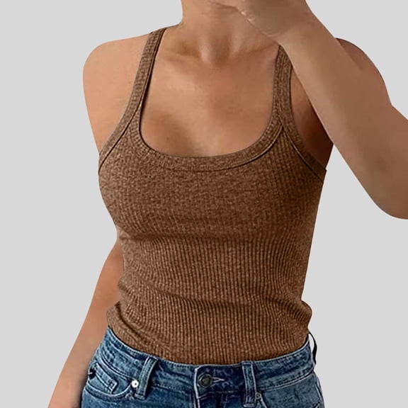 Women Spaghetti Strap Neck Ribbed Tank Tops Slim Fitted Camisole Basic Sleeveless Layering Shirts Back The Top Women L 80's Tops for Women Backless Tops for Women plus Size 4 Large Sleeveless