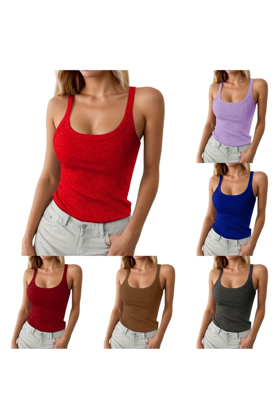 Women Spaghetti Strap Neck Ribbed Tank Tops Slim Fitted Camisole Basic Sleeveless Layering Shirts Extra Long Tops for Layering Crop Tops for Silk Lace Top Plain Tops for Women Tight Tops for Women