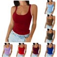 thumbnail image 1 of Women Spaghetti Strap Neck Ribbed Tank Tops Slim Fitted Camisole Basic Sleeveless Layering Shirts, L,, 1 of 4
