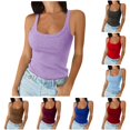 thumbnail image 1 of Women Spaghetti Strap Neck Ribbed Tank Tops Slim Fitted Camisole Basic Sleeveless Layering Shirts, S, Purple, 1 of 4