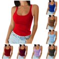 thumbnail image 1 of Women Spaghetti Strap Neck Ribbed Tank Tops Slim Fitted Camisole Basic Sleeveless Layering Shirts, S, Red, 1 of 4