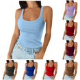 thumbnail image 1 of Women Spaghetti Strap Neck Ribbed Tank Tops Slim Fitted Camisole Basic Sleeveless Layering Shirts, XL, Light Blue, 1 of 4