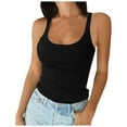 thumbnail image 1 of Women Spaghetti Strap Ribbed Tank Tops Scoop Neck Slim Fitted Cotton Camisole Basic Sleeveless Layering Racerback Tops Shirts, 1 of 8