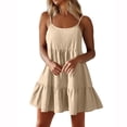 thumbnail image 1 of Women Spaghetti Strap Ruffle Tiered Short Flowy Dress Casual Beach Vacation Sun, 1 of 8