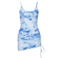 thumbnail image 1 of Women Spaghetti Strap Sexy Low Collar Bodycon Mini Dress Gradient Tie-Dye Backless Ribbed Irregular Drawstring Clubwear, 1 of 20