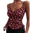thumbnail image 1 of Women Spaghetti Strap V Neck Camisole Sleeveless Slim Sexy Side Corset Top Drawstring Casual Tank Tops, 1 of 3