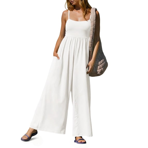 Women Spaghetti Strap Wide Leg Jumpsuit with Side Pockets