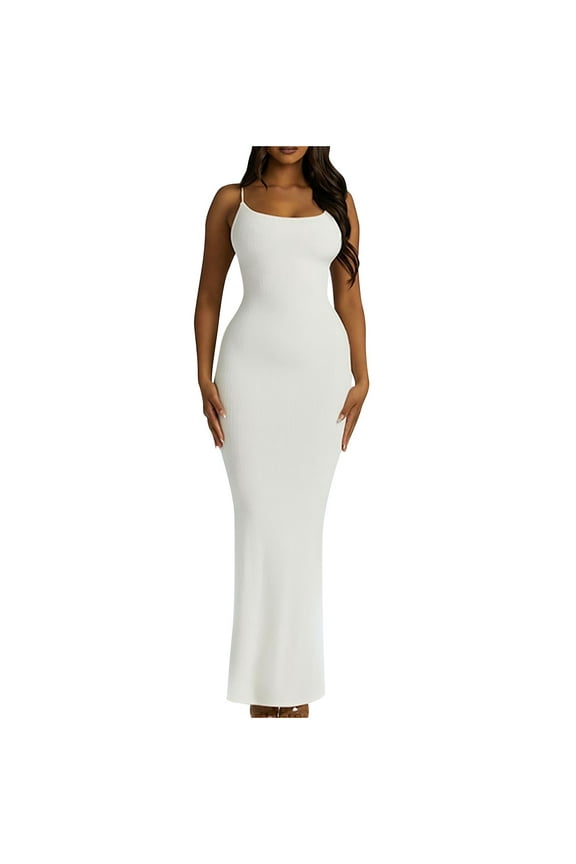 Women Spaghetti Straps Bodycon Maxi Dress Open Backless Slit Cocktail Dress Sleeveless Evening Party Long Dress