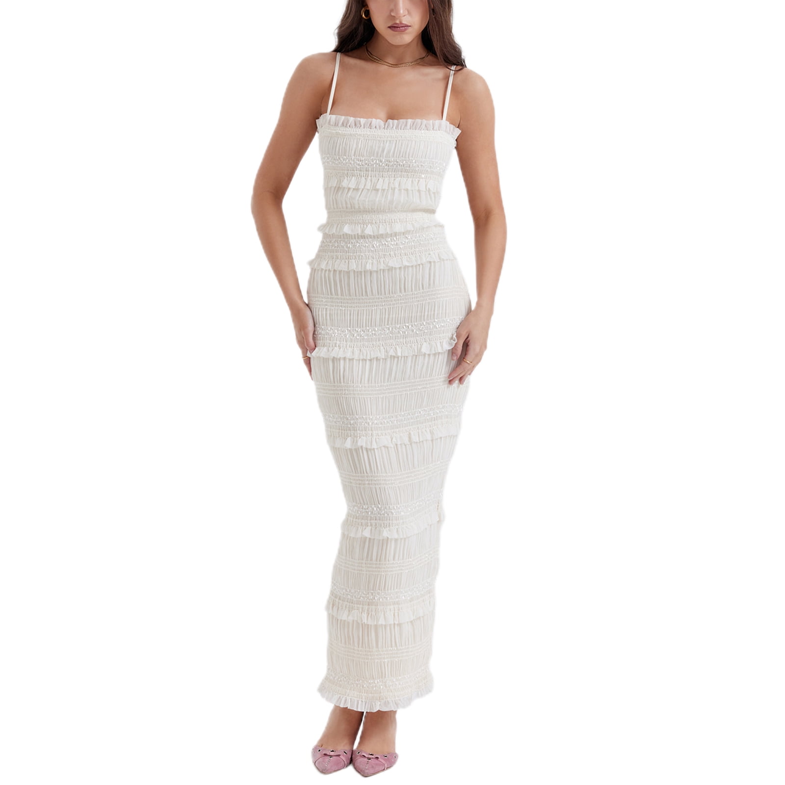 Moxidress Spaghetti Strap Back Lace-up Ruffle Layered Floral Print Maxi Dress main image 0
