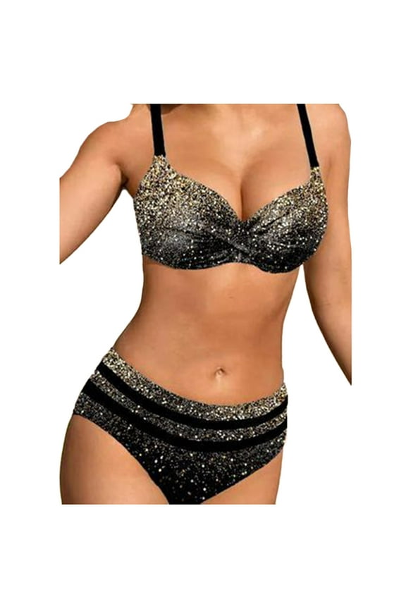 Women Sparkle Glitter Swimwear Sequin Bikini Shiny Sexy Push Up Two Piece Swimsuits Padded Swimwear Bathing Suit
