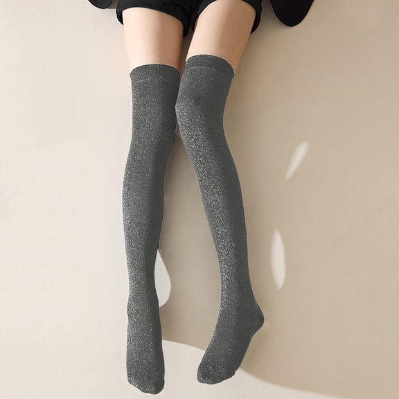 Women Sparkle Over Knee Stockings Glitter Thigh High Socks (Black One Size)