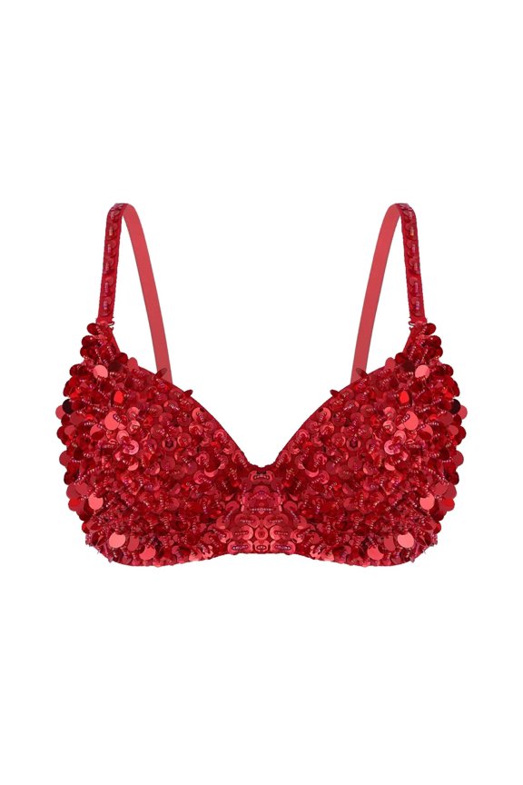 Women Sparkle Sequins Beading Padded Bra Top Belly Dancing Tops For Raves Dance