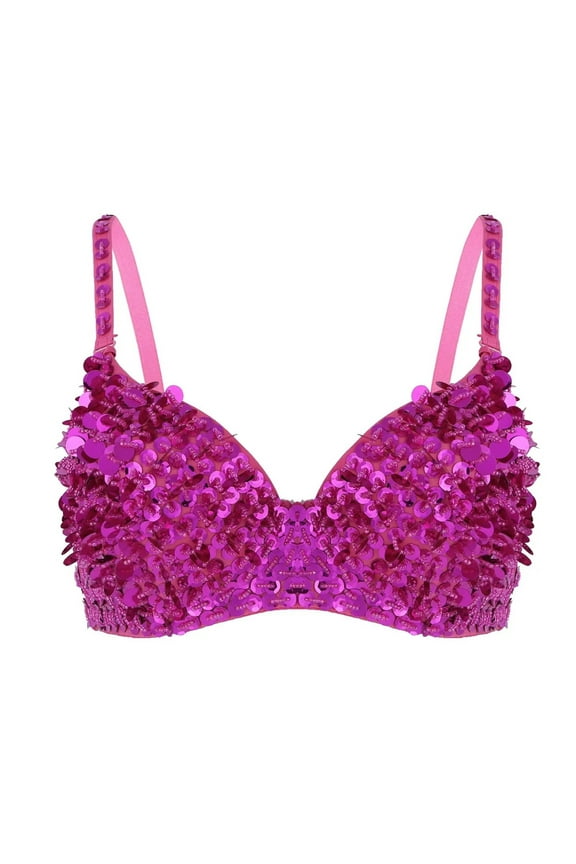 Women Sparkle Sequins Beading Padded Bra Top Belly Dancing Tops For Raves Dance