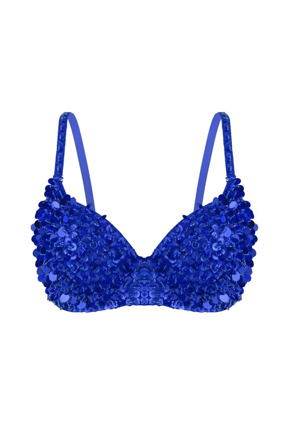 Women Sparkle Sequins Beading Padded Bra Top Belly Dancing Tops For Raves Dance