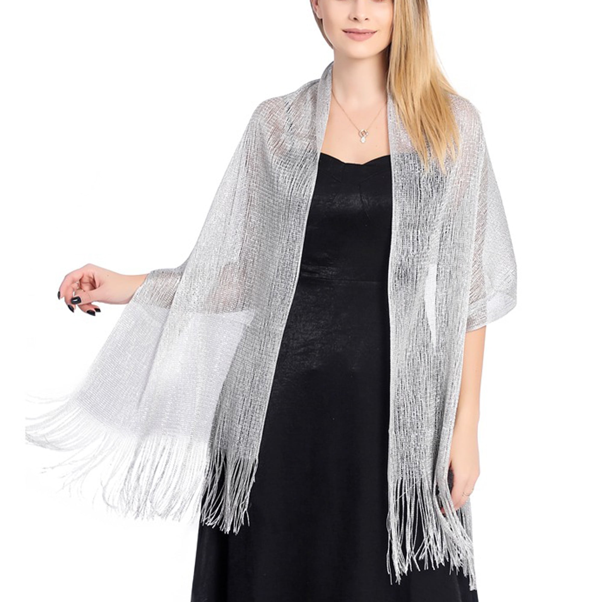 Women Sparkling Shawls and Wraps for Wedding Party Evening Silver