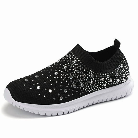 Women Sparkly Glitter Sneakers Ladies Casual Slip on Trainers Sock Shoes