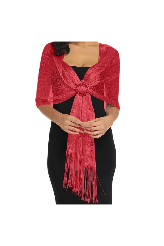 Women Sparkly Metallic Shawls and Wraps for Evening Dresses Party Wedding Formal Scarf with Buckle for Bride