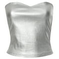 thumbnail image 1 of Women Sparkly Metallic Strapless Sweetheart Neck Skinny Crop Tube Top Nightclub Backless Sleeveless Bandeau Vests Shirt, 1 of 8