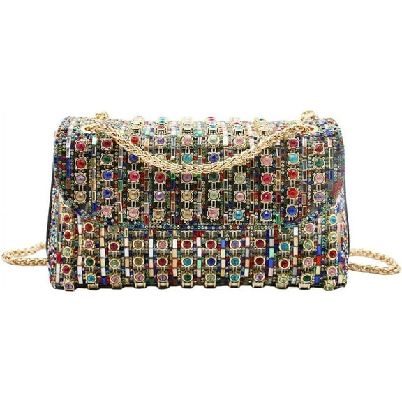 Women Sparkly Rhinestone Evening Bag Crystal Shoulder Bag with Chain for Cocktail Party Wedding
