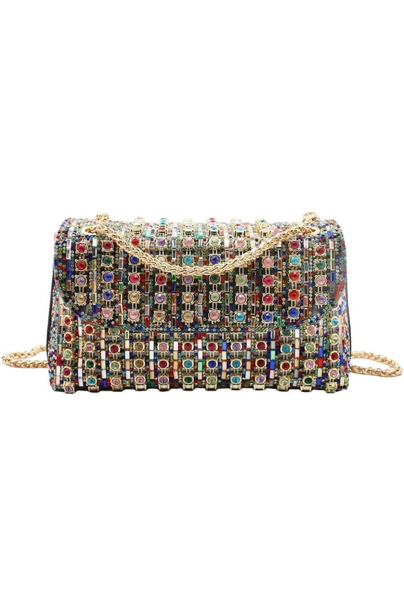 Women Sparkly Rhinestone Evening Bag Crystal Shoulder Bag with Chain for Cocktail Party Wedding