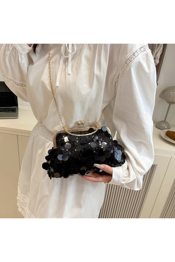 Women Sparkly Sequin Clutch Purse Glitter Metal Tassel Evening Handbag Crossbody Bag for Party Prom Banquet