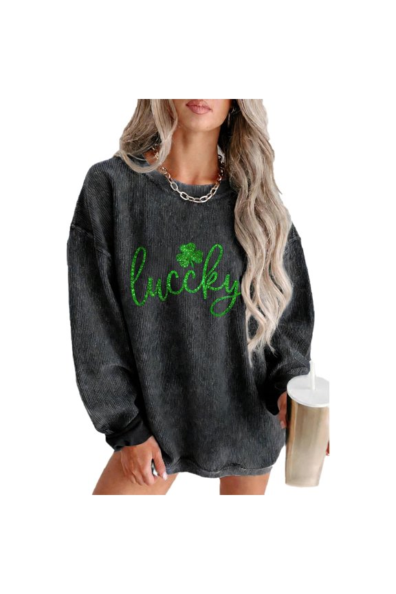 Women Sparkly Sequin Festival Sweatshirt Casual Crewneck Oversized Corduroy Sweater Long Sleeve Shirt Pullover Tops