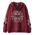 thumbnail image 1 of Women Spider Web Zip Up Hoodie Retro Casual Streetwear Sweatshirt With Hood Daily Jacket Outerwear Top, 1 of 2
